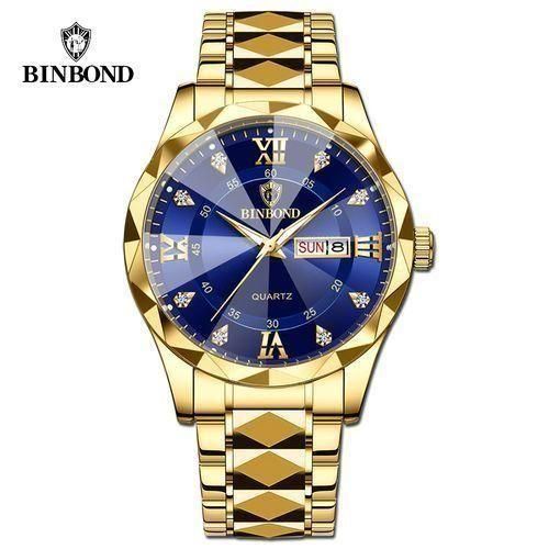 BINBOND Men's Quartz Steel Band Watch With Waterproof Night Light